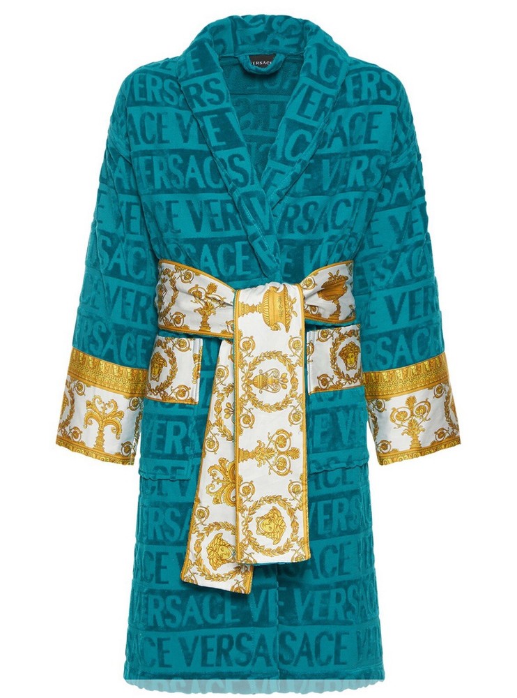 Versace I Heart Baroque Cotton Bathrobe Capri Blue Unisex Size XL Authentic