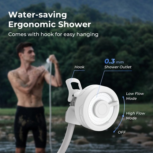 FLEXTAIL Outdoor Camping Shower Portable Electric Shower Pump lPX7 Waterproof - Picture 5 of 17