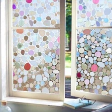 Stained Glass Window Privacy Film 3D Pebble Rainbow Film Colored Window Cling UV