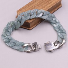 Real Grade A 100 Natural Blue Jade Jadeite Cuban Curb Link Bracelet 5.9-8.3inch