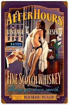 Metal Tin Sign Iron Painting After Hours Scotch Pinup Girl Retro Vintage Bar ...