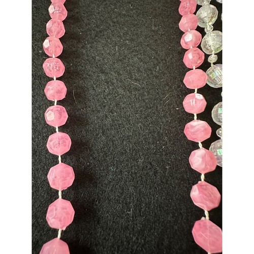 Two Vintage Plastic Faceted Bead Necklaces Soft Pink Iridescent Clear - Picture 7 of 8
