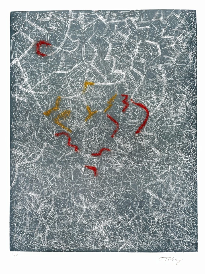 Grabado sobre papel Mark Tobey "Hojas de invierno" color HC. Impresionista abstracto Foto 4 de 4