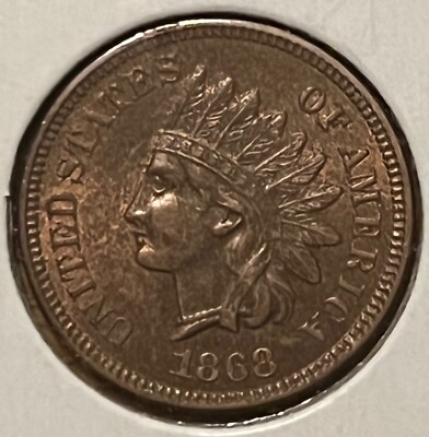 1868 Indian Head Cent , Choice Uncirculated, Mostly brown/ Some red. Scarce date