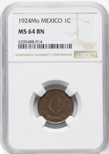 MEXICO ESTADOS UNIDOS  1924  1 CENTAVO COIN NGC CERTIFIED UNCIRCULATED MS64-BN