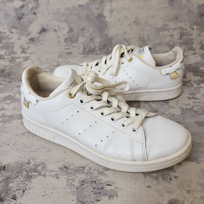 Adidas Stan Smith White Sneaker Damen UK 6 Low Lace Sneaker Gold Logo A