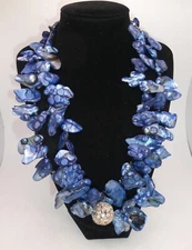 Blue Keshi Petal Pearl Multi Strand Statement Necklace Rhinestone Ball Bead 178g