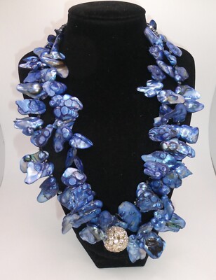 Blaue Keshi Blütenblatt Perle Multi Strang Statement Halskette Strass Kugel Perle 178g
