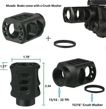 15/16-32 TPI Muzzle Brake For Kel-Tec KSG,  2/3 Up Recoil Reduced W Crush Washer