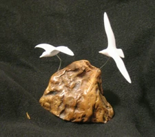 Vintage  Sculpture Seagulls Flying on Driftwood 1970s Unkown Artist