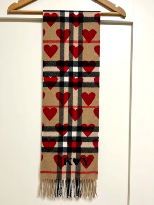 Burberry Heart Muffler Stole Check Beige Cashmere 100% Excellent