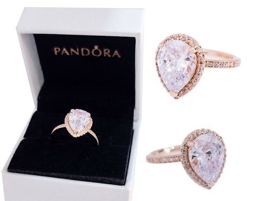 Gold Sparkling Teardrop Big Halo Ring 