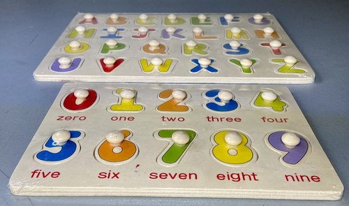 Toy Island Alpha & Number Learning Wood Pull Puzzle Set Educational Tool New NIB - Picture 2 of 5