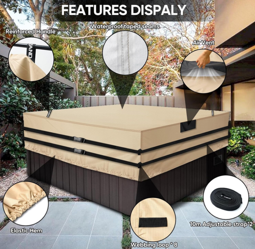 Square Hot Tub Cover, 800D Spa Covers for Hot Tub M: 86"(L)x86"(W)x20"(H) - Picture 4 of 9