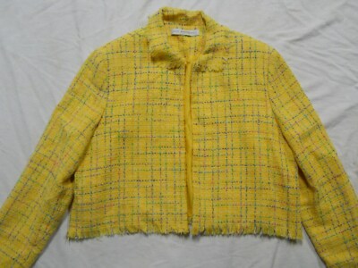 Ildi Marshall Cropped Jacket Blazer 6 Yellow Multi Open Front Long Sleeves 