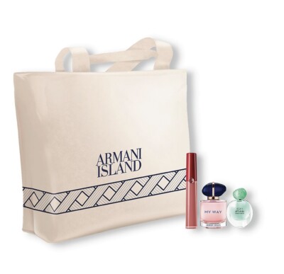 Georgio Armani Beauty 4 Pc Gift Set Large Canvas Tote Bag, Full Size Lip Maestro