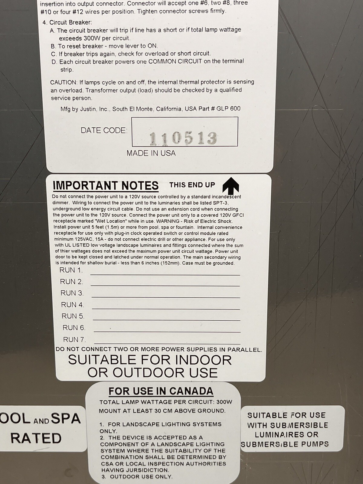 VISTA MT600T Outdoor Lighting VA MultiTap Low Voltage Transformer