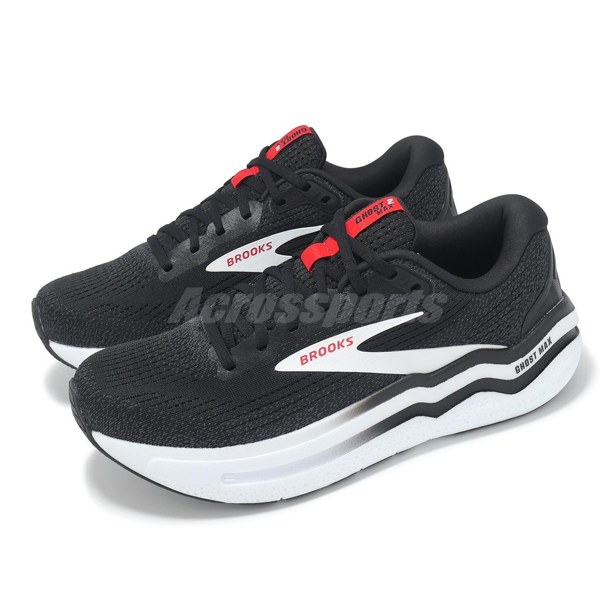 Brooks Ghost Max 2 Black White Fiery Red Men Road Running Shoes 