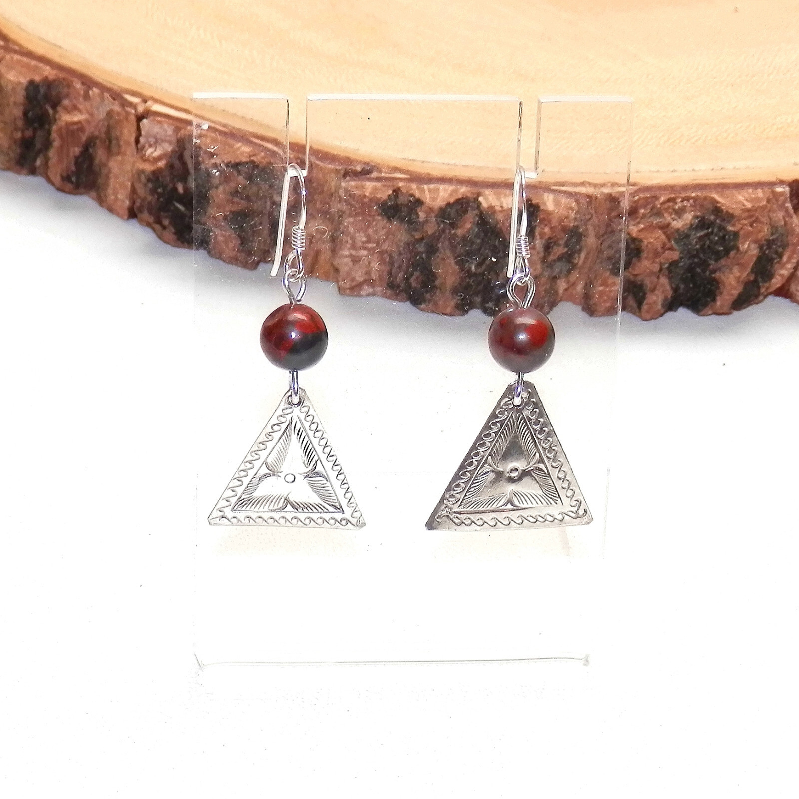 VINTAGE SOLID STERLING SILVER 925 DANGLING TRIANG… - image 1