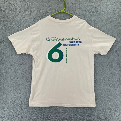 VTG Y2K WEBSTER UNIVERSITY T Shirt Men Large Yellow Webster Works Worldwide READ - Picture 3 of 19