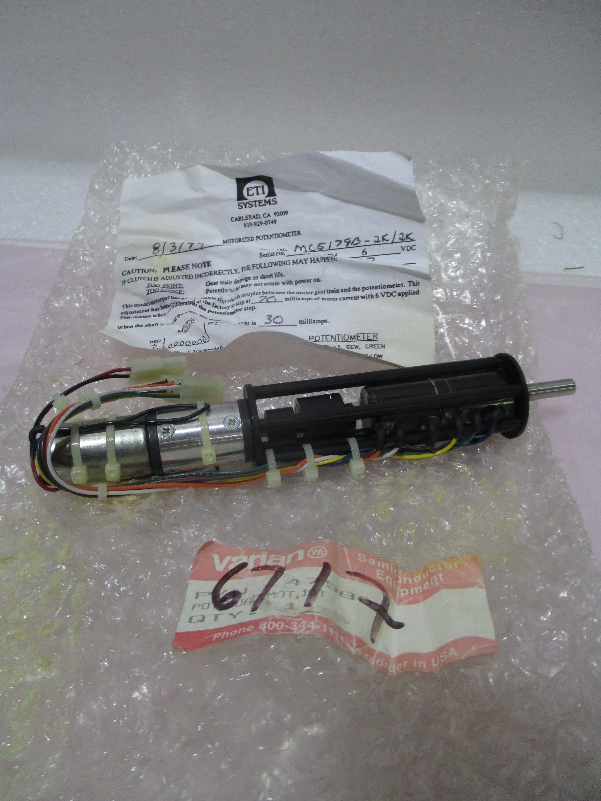 Varian 4758021 Motorized Potentiometer, Dual, 10T, ETI, MC5179B-2K 