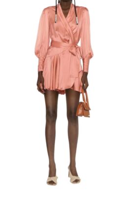 Zimmermann Silk Wrap Mini Dress | Dusty Pink, Sueded Silk Cocktail