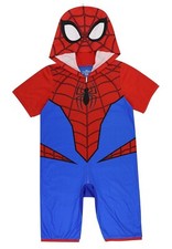 Spiderman Union Suit One Piece Pajamas Costume Hoodie Boys 6 8 10 12 Summer NWT