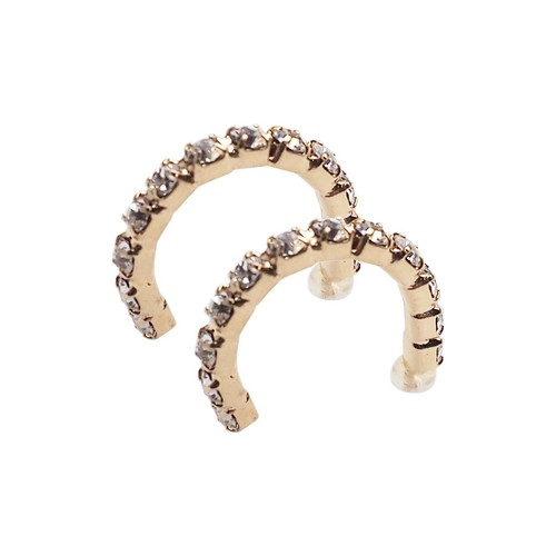 Invisible Crystal Clip On Hoop Earrings Non Pierced Fashion Earrings Gold - Picture 3 of 11