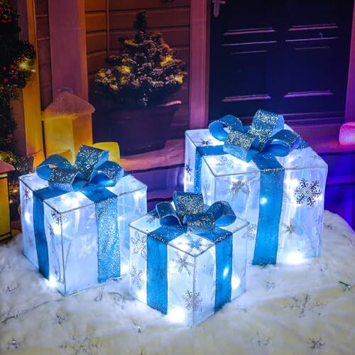 Christmas Decorations, Set of 3 Christmas Lighted Gift Boxes 60 LED Light Up - Picture 7 of 7