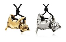 New Relaxing Cat Feline Silver Pewter Gold Brass Charm Necklace Pendant Jewelry