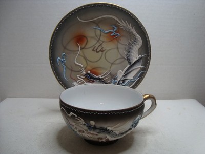 Black Moriage DRAGON WARE Coffee/ Tea Cup & Saucer w/Geisha Lithopane
