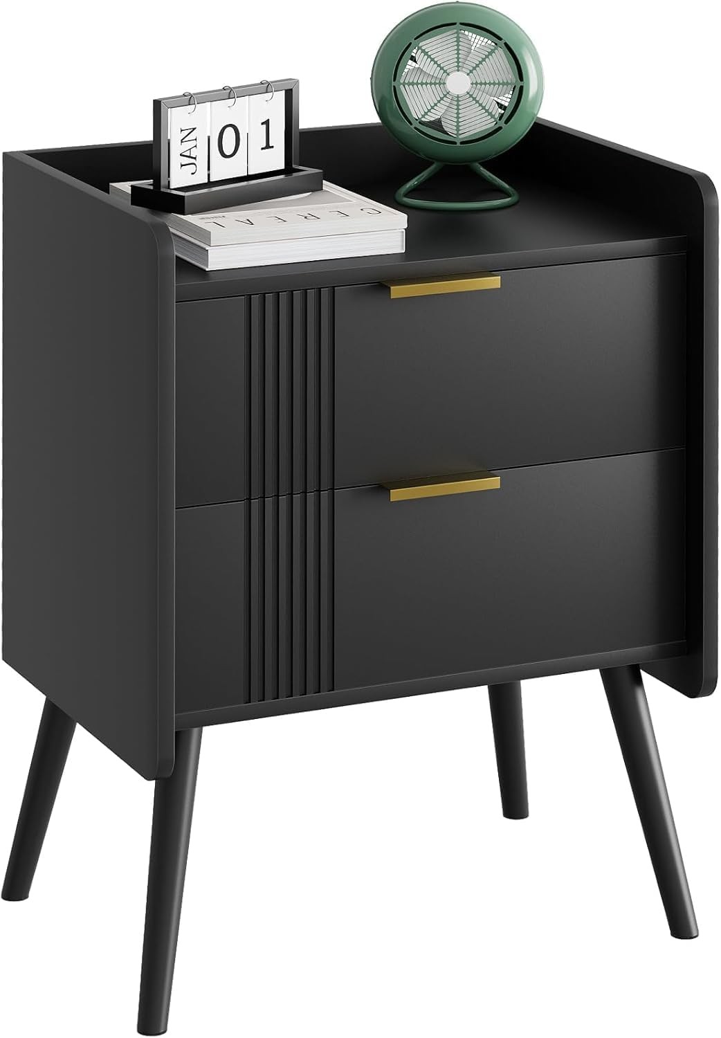 Bedside Table with 2 Drawers, Storage Nightstand, Wooden Bedside Cabinet for Be