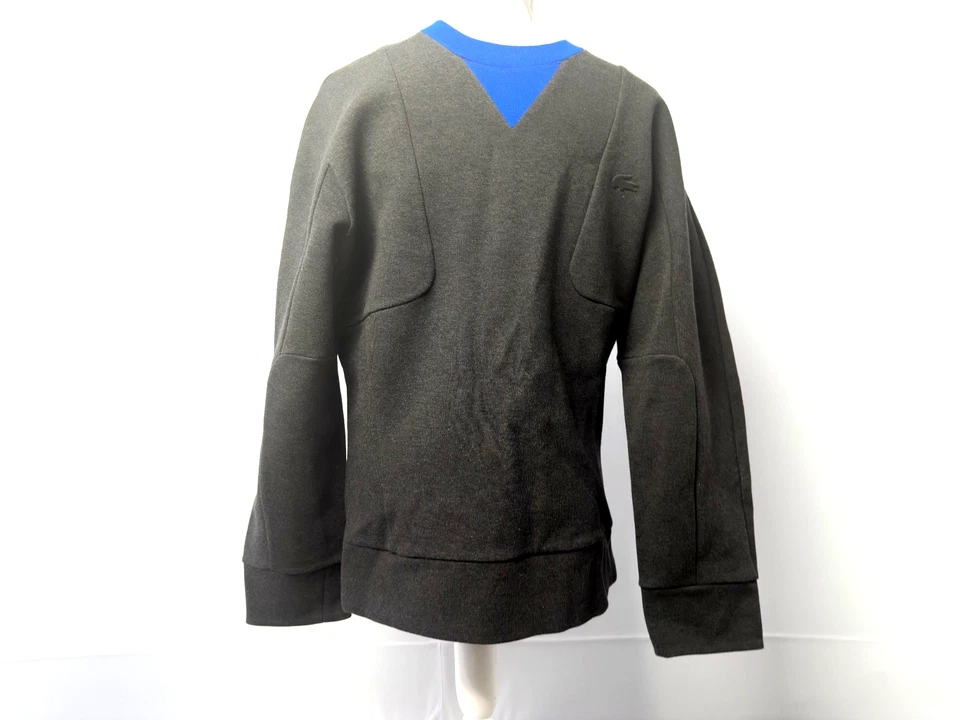 Sweat Lacoste Gris Chiné Col Bleu Crocodile Ton sur Ton Taille 3 S/M Vintage - Photo 1/4