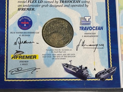 WWII S.S. JOHN BARRY Shipwreck salvage 1944 SAUDI ARABIAN RIYAL silver coin +COA
