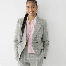 J.Crew Womens Devon Italian Stretch Wool Glen Plaid Double Breasted Blazer Grey