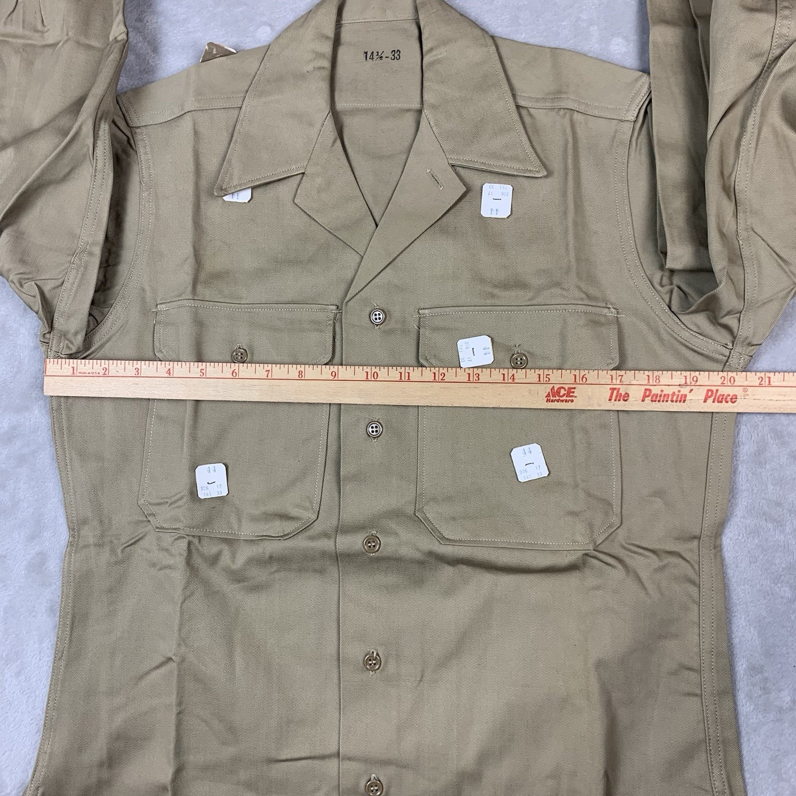 40s US Military Shirt 14.5x33 Khaki WW2 New Old Stock Philadelphia Quartermaster