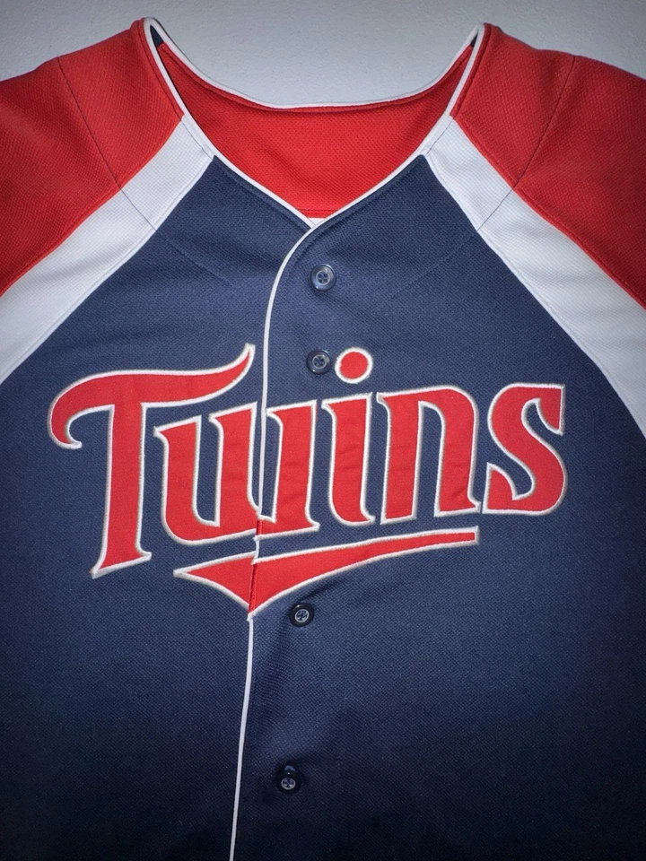 Camiseta para hombre Minnesota Twins mediana Joe Mauer majestuosa cosida logotipo abotonada Foto 2 de 4