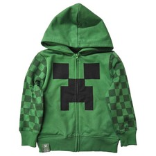 Boys Green Minecraft Creeper Full Zip Front Hooded Long Sleeve Sweatshirt