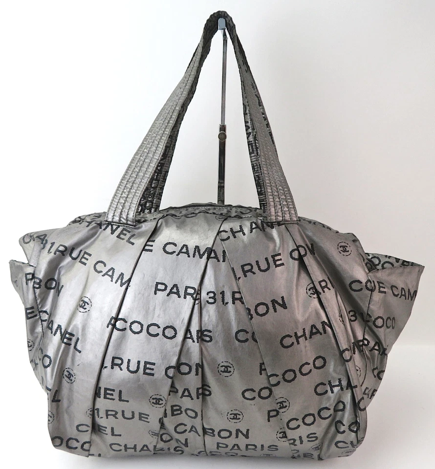 Auth CHANEL 31 RUE CAMBON Graphic Silver Nylon Hand Tote Bag Purse #56492 - Image 2 of 4