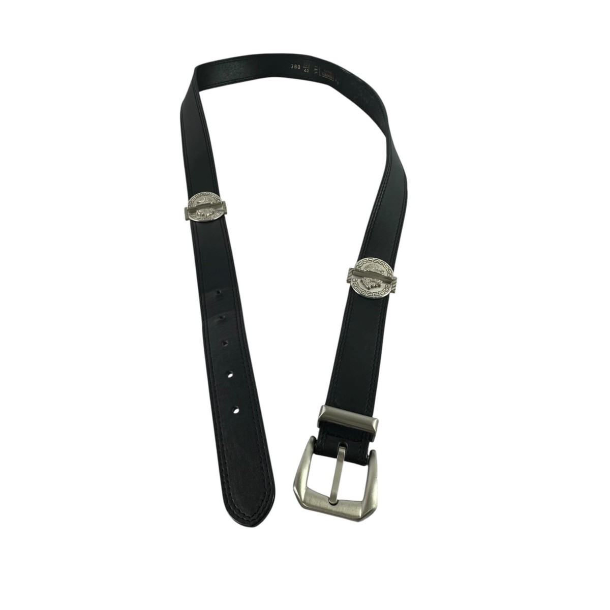 Rare Genuine GIANNI VERSACE Black Leather Relief Joint Medusa Unisex Belt 40 Gianni Versace Rare Vintage Black Leather Belt With Gold  main image 2