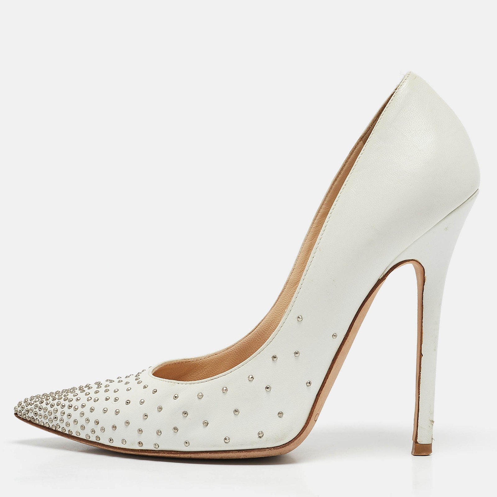 Jimmy Choo Romy White Leather Pearl Embellished Pumps Size 36.5