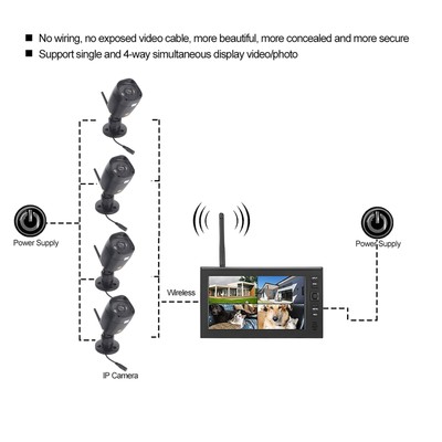 7in LCD Wireless WIFI 4CH Security Monitor System Display+Camera 3x IR Camer SAL