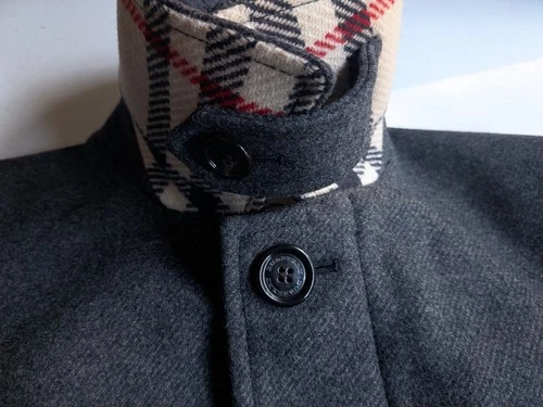 Vintage BURBERRY London Mens Wool Car Coat M Gray Charcoal Nova Check Collar  image 9