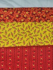 Vintage Cotton Quilt Fabric Lot Red Yellow Fl...
