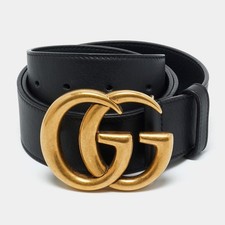Gucci Black Leather GG Marmont Buckle Belt 95CM