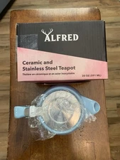 Alfred Ceramic & Stainless Steel Teapot  Light Blue W/ Cherry Blossoms 20oz NIB