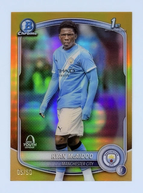 Ryan McAidoo 2025-26 Topps Chrome UEFA Gold Refractor #/50 Bowman 1st Man City
