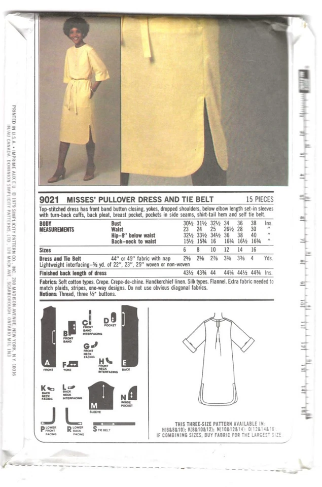 Pattern Simplicity E.S.P. Misses' Pullover Dress & Tie Belt Sz 10-14 Vintage NEW - Image 2 of 2