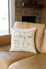 Cowhide Leather Cushion Cover - Handmade Modern Abstract Face Pillow
