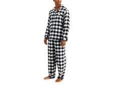 Family Pajamas Men's Buffalo Check Cotton Flannel Pajama Set Black/White Small